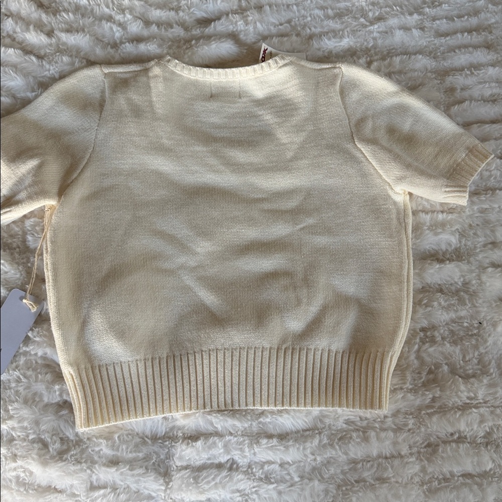 Luna Ivy Cream Strawberry Embroidered Short Sleeve Sweater - Picture 2 of 3